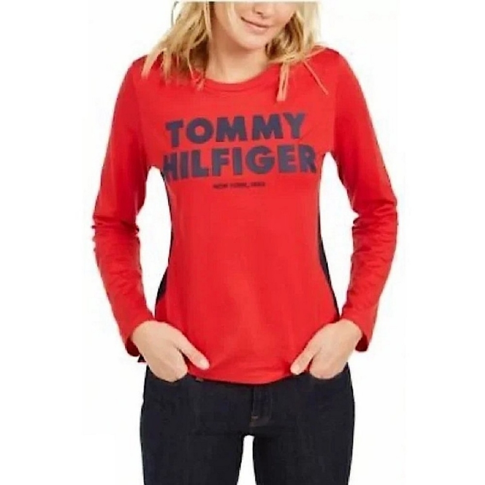 NEW $55 TOMMY HILFIGER NWT Cotton Rubberized Logo Top Size XS